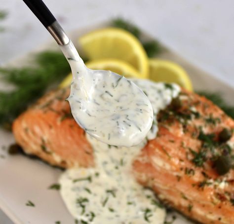 Sauce For Tuna Steak, Alaskan Cod Recipe, Dill Cream Sauce, Butter Cream Sauce, Dill Sauce For Salmon, Tuna Steak Recipes, Haddock Recipes, Lemon Dill Sauce, Dill Salmon