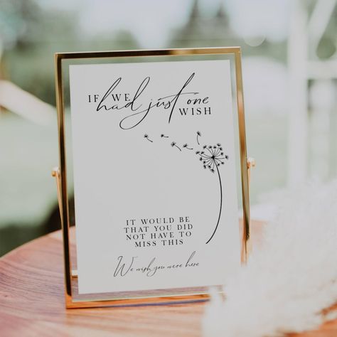 Turn your special day into a cherished memory with our "We Wish You Were Here" sign. This wedding sign tempalte is not just a loving memorial sign but also a beautiful addition to your wedding decor. Create a touching memory table sign or a candle memorial sign to honor those who are no longer with us. With its rustic charm and elegant design, this editable sign is the perfect wedding signage to express your love and remembrance FLD100 Memorial Sign For Wedding Display, Memory For Loved Ones Wedding, Memory Table Quotes For Wedding, Loved Ones Memorial Wedding, Wish You Were Here Wedding Table, Memorial Wedding Signs, Memorial Table At Wedding, Memorial Sign For Wedding, Wedding Memory Table