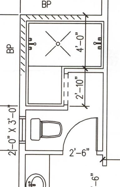 Shower Head Location in Doorless Shower - Ceramic Tile Advice Forums - John Bridge Ceramic Tile Walk In Shower Dimensions, Doorless Showers Walk In, Shower Dimensions, Top Bathroom Design, Doorless Shower, Small Bathroom With Shower, Small Bathroom Layout, Bathroom Plan, Bathroom Plans