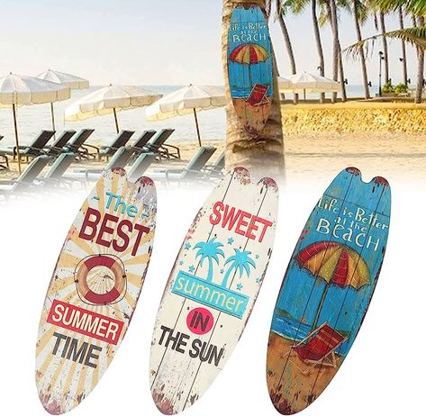 Set of 3 Wooden SurfBoard Wall Decoration, Beach Themed Wood Plaques Surfboard Signs, 17.71in Surfboard Art Wall Decor Outdoor, Nautical Summer Decor for Seaside Wall Tropical Bar Home Party Decor : Amazon.ca: Home Sea Bathroom Decor, Tropical Bathroom Decor, Decoration Surf, Tropical Bar, Surf Room Decor, Wall Decor Outdoor, Starfish Wall Decor, Vintage Surfboards, Tropical Wall Decor