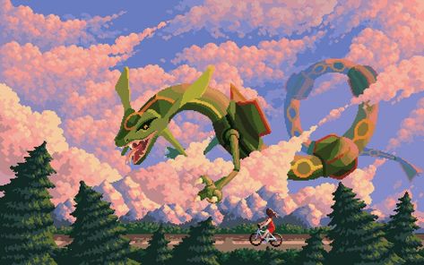 Rayquaza Wallpaper, Rayquaza Pokemon, Pokemon Emerald, Pokemon Dragon, Pixel Art Pokemon, Art Pokemon, Pokemon Backgrounds, Oc Pokemon, Pixel Art Background