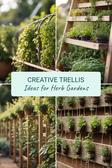 Do you have a small herb garden? A trellis can add charm and save space! From rustic wooden ladders holding climbing herbs to chic wrought iron arbors embracing delicate vines, there’s something for everyone. Explore fun ways to use a fan-shaped trellis that not only supports your herbs but also makes your garden look fantastic. Try these smart trellis ideas to enhance your small space and get those herbs to grow up and out. Perfect for balconies or tiny gardens. Pin and discover more herb garden tips! Build A Trellis Diy, Herb Trellis, Herb Garden Tips, Small Herb Garden, Rustic Trellis, Garden Trellis Designs, Wooden Ladders, Patio Herb Garden, Garden Trellis Ideas