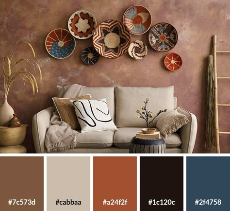 17 Boho Color Palette Ideas (with Hex Codes) - Vandelay Design Bohemian Painting Ideas Wall Colors, Desert Mountain Color Palette, Western Living Room Colors, Western Color Palette Ranch, Southwest Wall Colors, Sedona Color Palette, Southwestern Paint Colors, Boho Wall Colors, Southwest Decorating Ideas