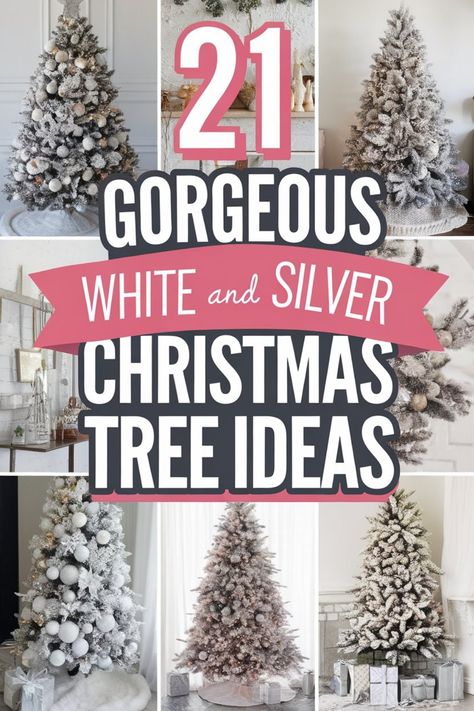 21 ideas for decorating Christmas trees in white and silver themes. Silver Christmas Tree Ideas, White And Silver Christmas Tree, Creative Christmas Tree Ideas, Gorgeous Trees, Silver Christmas Tree Decorations, White And Silver Christmas, Decorating Christmas Trees, Christmas Tree Decoration Ideas, Handmade Presents