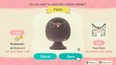 Acnh Cute Face Paint, Animal Crossing Face Paint Design, Face Paint Fairy, Acnh Face Paint, Fairycore Acnh, Peter Pan Collar Pattern, Paint Fairy, Cottagecore Animal Crossing, Ac Codes