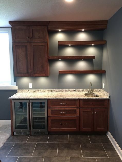 Walk-up Bar Basements With Bars, Basement Walk Up Bar Ideas, Walk Up Bar Ideas, Walk Up Bar Basement, Basement Small Bar Ideas, Basement Kitchenette Bar, Walk Up Bar, Basement Dry Bar, Bar Kitchenette