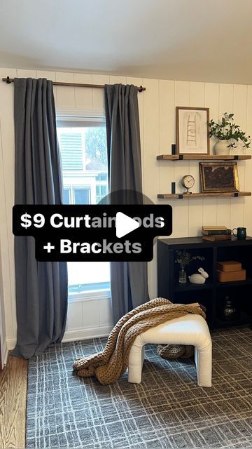 Julia | DIY • Woodworking • Short Term Rental Host on Instagram: "Affordable curtain rod idea that looks good and functions well. 

#diycurtainrods #diy #curtain #curtainrods #hacks #bedroomdecor #bedroomdesign" Curtain Rod Ideas Diy, Diy Double Curtain Rod, Curtain Rods Ideas, Curtain Rod Ideas, Homemade Curtain Rods, Easy Curtains, Chicago Bungalow, Affordable Curtains, Diy Curtain Rods