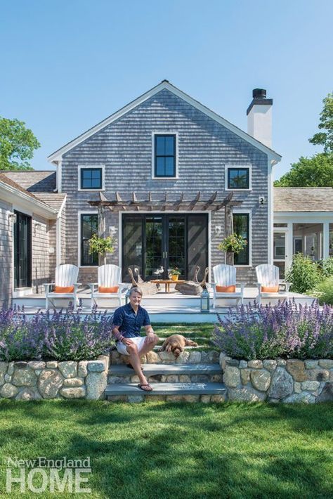 Beach House Exteriors, Pretty Beach House, Patio Roof Covers, New England House, Prettiest Beach, New England Beach House, New England Home, Beach House Exterior, Pergola Attached To House