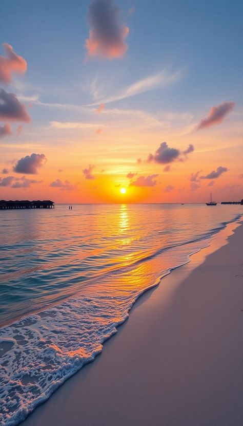 Start your day with the serene beauty of a Maldives beach aesthetic at sunrise. Sunrise Beach Aesthetic, Beach Trip Aesthetic, Maldives Activities, Maldives Tour, Malaysia Tour, Aesthetic Sunrise, Singapore Tour, Maldives Holidays, Sailing Day