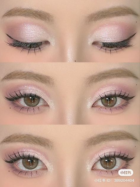 Petals En Pointe Colourpop Looks, Pink Korean Makeup Tutorial, Pale Pink Eyeshadow Looks, Light Pink Makeup, Cute Eye Makeup, Doll Eye Makeup, Makeup Face Charts, Korean Eye Makeup, Eye Makeup Techniques