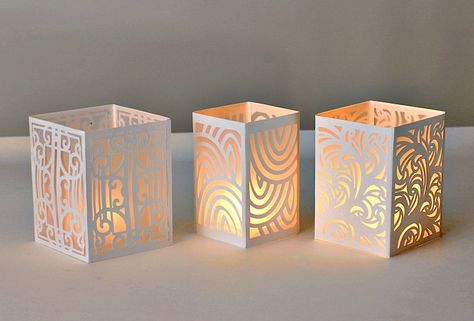 Paper Night Light, Paper Lanterns Cricut, Tea Light Lanterns Diy, Cricut Paper Lantern, Cricut Lamp, Paper Lantern Pattern, Lantern Paper Craft, Cricut Lantern, Tea Light Crafts