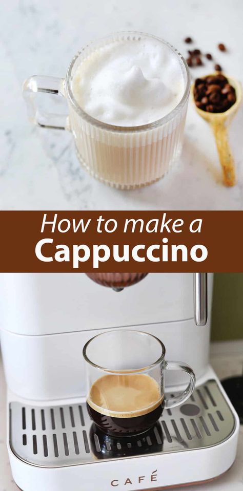 How to Make a Cappuccino - A Beautiful Mess How To Make Cappuccino, Cappuccino Cafe, Cappuccino Recipe, Home Espresso Machine, Espresso At Home, Starbucks Diy, Iced Mocha, Automatic Espresso Machine, Espresso Drinks