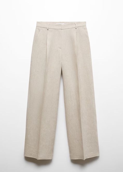 Linnen straight-fit broek - Dames | Mango Nederland | MANGO (NL) Linen Trousers Outfit, Neutral Spring Outfit, Neutral Jeans, Neutral Jacket, Trousers Outfit, Cream Jeans, Beige Jeans, Trouser Outfit, Linen Blend Pants