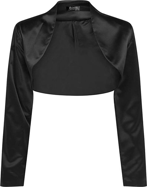 BOLEROSE Formal Long Sleeve Satin Bolero Shrug (Black, US 18) at Amazon Women’s Clothing store Satin Shrug, Bolero Long Sleeve, Hipster Chic, Bolero Top, Black Chiffon Dress, Black Shrug, Bolero Shrug, Christmas Party Outfit, Dressy Dresses