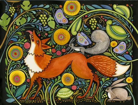 Cards and Placemats | Mooshka Aesops Fables, Fox Art, Woodland Creatures, In The Forest, Fabric Panels, The Forest, Painting Inspiration, Artist Inspiration, The Wild