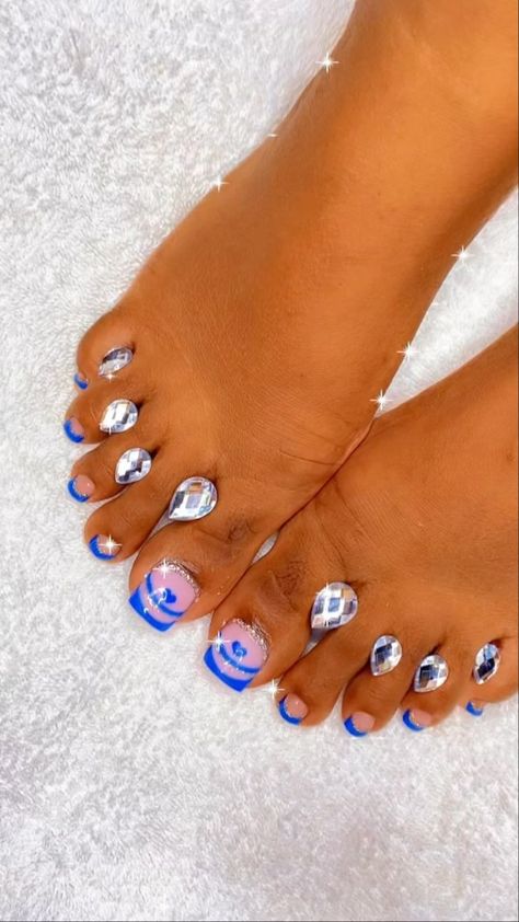 Blue And White Toe Nails, Blue French Tip Toe Nails, Blue French Tip Toes, Blue Acrylic Toes, Blue Feet Nails, Cobalt Blue Pedicure, Electric Blue Pedicure, Blue Sparkle Toenails, Blue Nails Feet Pedicures