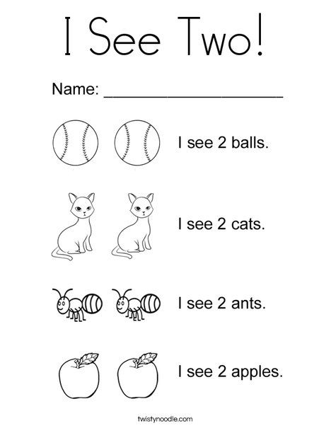 I See Two Coloring Page - Twisty Noodle I See Worksheet, Number 2 Activities, English For Kindergarten, Number Learning, Number Coloring Pages, Number Practice, Twisty Noodle, Arabic Alphabet Letters, Craft Spaces