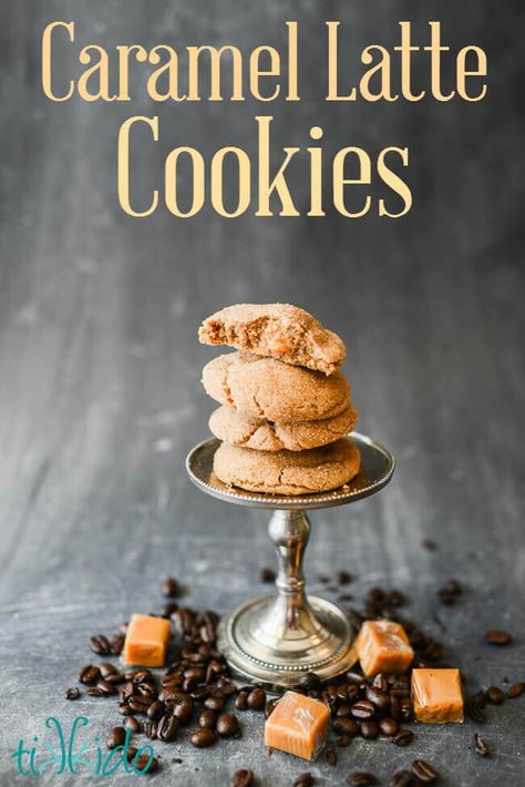 Caramel latte cookies are coffee flavored cookies filled with caramel.  This recipe has all the delicious flavors of a caramel latte in chewy cookie form. Coffee Flavored Cookies, Latte Cookie, Flavored Cookies, Chocolate Chip Shortbread Cookies, Salted Caramel Mocha, Soft Cookies, Caramel Pretzels, Toffee Cookies, Unique Cookies