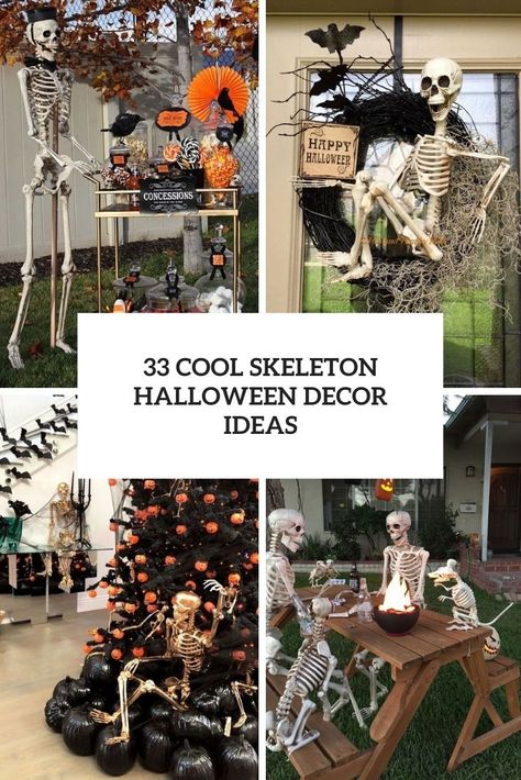 cool skeleton halloween decor ideas cover Skeleton Decor Ideas, Skeleton Decorations Outdoor, Skeleton Display, Diy Halloween Skeleton, Skeleton Halloween Decor, Outdoor Halloween Party Decorations, Skeleton Decor, Halloween Fireplace, Scary Halloween Decorations Diy