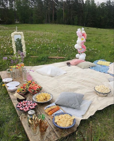 Outdoor Picnic Party Aesthetic, Fancy Outdoor Picnic, Picnic Bday, Bridal Picnic, Bday Picnic, Outdoor Garden Party, Picnic Date Food, Seventeenth Birthday, Fairy Garden Birthday Party