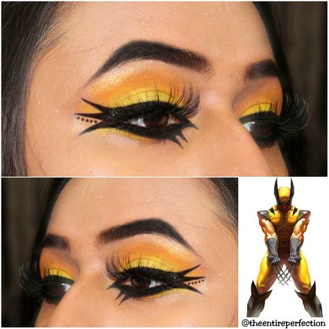 Wolverine Inspired Makeup Wolverine Eye Makeup, Wolverine Inspired Makeup, Deadpool Eye Makeup, Wolverine Makeup Female, Deadpool Makeup Looks, Deadpool And Wolverine Makeup, Deadpool Makeup Eye, Deadpool Inspired Makeup, Fem Wolverine