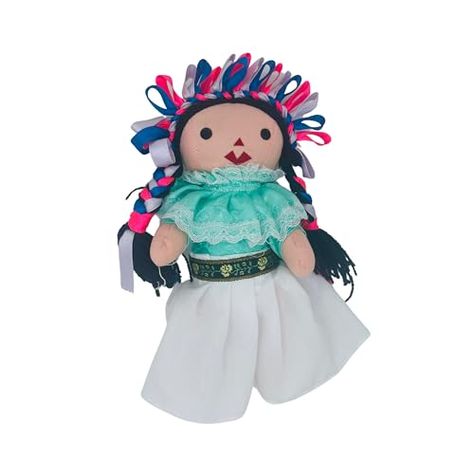 MexART Mexican Handmade Maria Rag Doll with Traditional Dress 7" | Mona de Trapo con Vestido Tradicional (Assorted Colors) Wide Face, Rag Dolls Handmade, Mexican Dresses, Dollhouse Dolls, Traditional Dress, Miniature Art, Rag Doll, Handmade Artisan, Cute Earrings