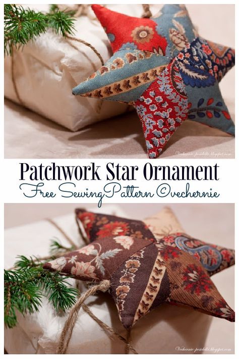 Fabric Art Diy, Fabric Christmas Decorations, Patchwork Star, Christmas Sewing Patterns, Sewn Christmas Ornaments, Christmas Decorations Sewing, Sewing Christmas Gifts, Christmas Fabric Crafts, Christmas Patchwork