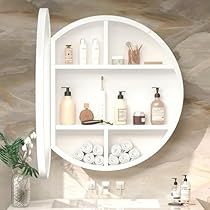 Circle Vanity Mirror, Circle Vanity, Vanity Mirror With Storage, Bathroom With Mirror, Mirrored Bathroom Cabinet, White Medicine Cabinet, Cabinet For Bathroom, Mirror With Storage, Mirrored Bathroom