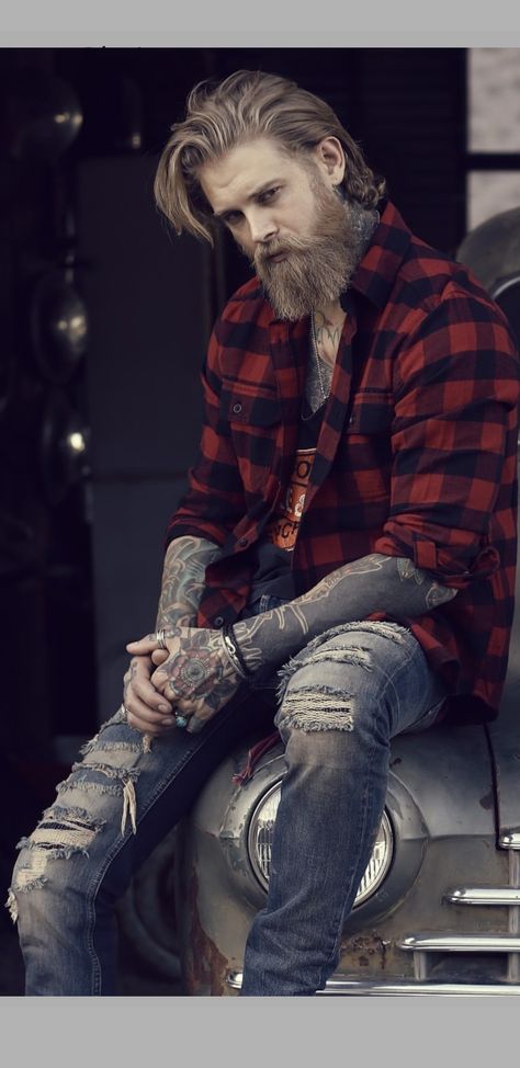 Spizoiky. Josh Mario John. Josh Mario John, Tattooed Guys, Rugged Fashion, Long Curly Hair Men, Biker Photos, Mens Hairstyles With Beard, Beard Hairstyle, Diana Fashion, Man Photography