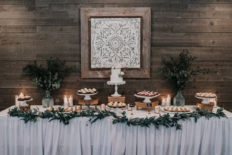 Engagement Dessert Table Set Up, Wedding Cake Table Set Up With Cupcakes, Wedding Cakes Table Ideas, Simple Wedding Dessert Table Decor, Winter Wedding Cupcake Display, Cupcake Table Decor, Cake And Sweets Table Wedding, Cake Dessert Table Wedding, Cookies And Cupcakes Wedding Display