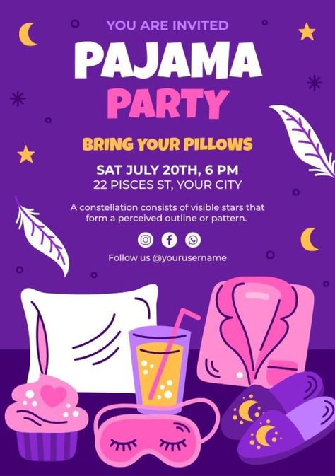 Hand-drawn Bring Your Pillows Pajama Party Invitation Slumber Party Invitations, Pajamas Party, Pijama Party, Template Invitation, Backyard Birthday, Pj Party, Pajama Day, Party Invite Design, Invitation Party