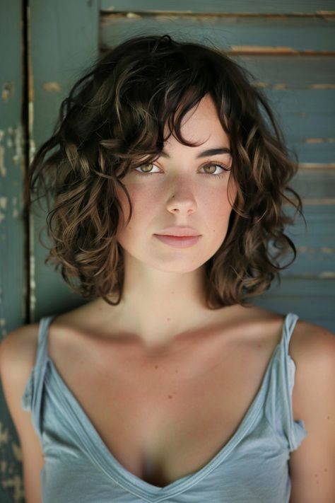 Curly Above Shoulder Length Hair, Curly Hair Above Shoulders, Mid Length Curly Bob, Curly Hair Cuts Shoulder Length, Wavy Lob Hairstyles, Short Curly Haircut Ideas, Shoulder Length Shag Haircut, Curly Hair Shag, Wavy Shoulder Length Hair