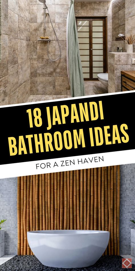 Discover 18 stylish ways to transform your bathroom into a Japandi Zen haven. These Japanese inspired bathroom ideas blend simplicity and elegance for a tranquil space. Save this pin for later and click to explore these Japandi design tips! Zen Style Bathroom, Japanese Bathroom Traditional, Bamboo Bathroom Ideas, Asian Inspired Bathroom, Asian Bathroom Ideas, Balinese Bathroom, Japandi Bathroom Ideas, Japanese Inspired Bathroom, Zen Bathroom Ideas