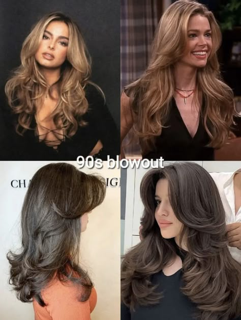 Haircut Inspo For Thick Wavy Hair, 90s Blowout Medium Hair, 90s Blowout Hair Long, Layered 90s Haircut, Eid Hairstyles, Big Loose Curls, Aesthetic Hairstyles, Hair Inspiration Long, Hairstyles For Layered Hair