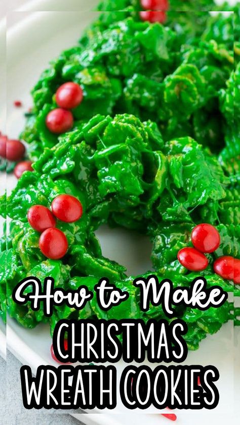 Cornflake Wreaths, Cornflakes Cookies, Mall Event, Christmas Wreath Cookies, Cornflake Cookies, Wreath Cookies, Marshmallow Cookies, Holiday Desserts Table, Easy Christmas Treats