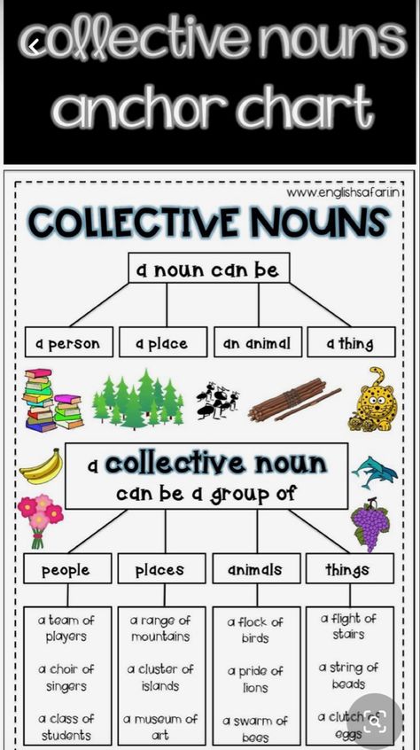 Collective Nouns Anchor Chart 2nd Grade, Collective Nouns Anchor Chart, Nouns Anchor Chart, Noun Examples, Comparative Adjective, Noun Chart, Tools Vocabulary, Common Noun, Teaching Cursive