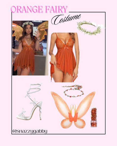 The hottest orange fairy halloween costume recreation for this year!  #halloween #spooky #fall #costumes #halloweencostumes #diycostume #amazon #amazonfinds #dressup #fairy #orange Fawn Fairy Costume Diy, Fairy Costume Halloween Women, Orange Fairy Outfit, Orange Dress Halloween Costume, Fairy Costume College, Fawn Fairy Costume, Red Fairy Costume, Rosetta Fairy Costume, Orange Fairy Costume