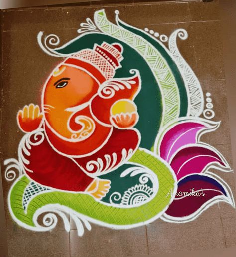 Lambodara Rangoli Design Images (Lambodara Rangoli Kolam Ideas) - 2022 Rangoli Designs Latest New Year, Ganesh Ji Rangoli Design, Women Rangoli, Rangoli Inspiration, Big Rangoli Designs Creativity, Welcome Rangoli, Sankranthi Rangoli, Ganesh Rangoli, Ganesha Rangoli