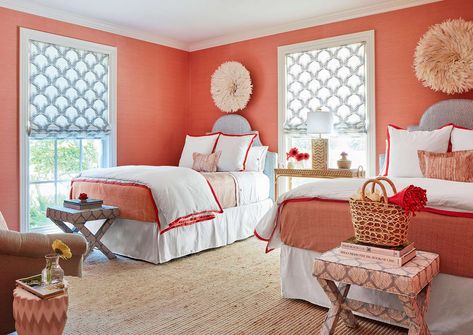 bright-pink-bedroom-beds-wallpaper-4BhhL0W-KVSBzT1BGuO4mG Florida Decorating, Beach Bedroom Decor, Palm Beach Style, Window Treatments Bedroom, Beach Bedroom, Trendy Bedroom, Best Carpet, Dream Rooms