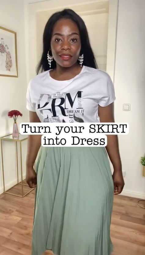 Wearing A Skirt As A Dress, Long Skirt Into Dress, Skirt To Big Hacks, Tank Top To Skirt Hack, Maxi Skirt Hacks, Big Skirt Hack, Loose Skirt Hacks, Maxi Skirt And Tshirt, How To Wear A Maxi Skirt