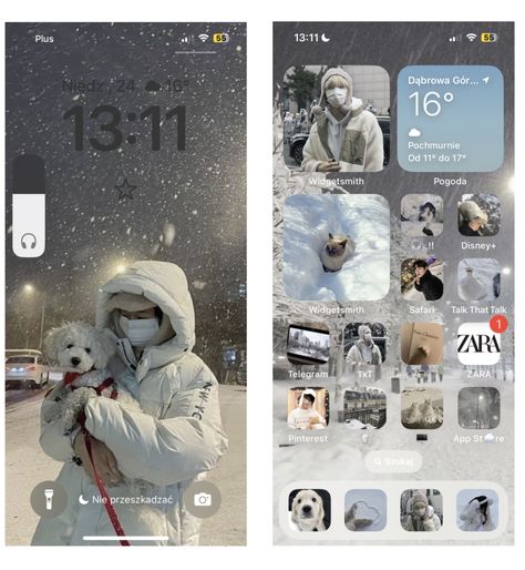 Phone Themes Winter, Winter Homescreen Aesthetic, Winter Ios Layout, Winter Homescreen Layout, Winter Homescreen Ideas, Winter Ios Homescreen, Winter Iphone Layout, Winter Theme Phone, Winter Phone Layout