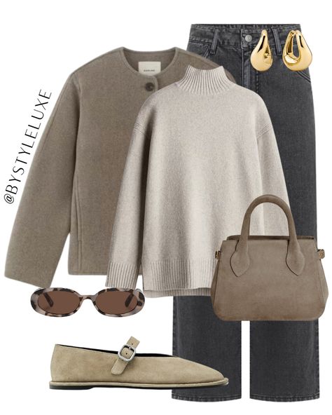 The Cocoon Coat in Wool curated on LTK Muted Outfits, Jumper Style, Collarless Jacket, Cocoon Coat, Zara Outfit, Stylish Work Outfits, Work Wear Women, Straight Leg Jeans, Capsule Wardrobe