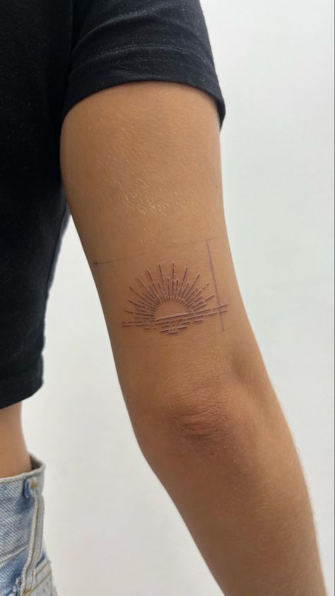 Fine Line Sunset Tattoo, Sunset Tattoos, Fine Line Tattoos, Line Tattoos, Tattoos