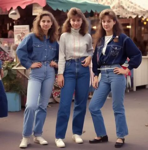 I'm here to tell you about the history of mom jeans and their comeback. So, if you want to learn more about the history of mom jeans and the trend's resurgence, keep reading. Retro Jeans Vintage, 1980s Jeans Outfit, Retro Mom Outfits, 1980s Mom Fashion, 90s Retro Aesthetic Outfits, Jeans And Denim Outfit, Denim 90s Outfit, Retro Denim Outfits, 80s Jeans Outfit Woman