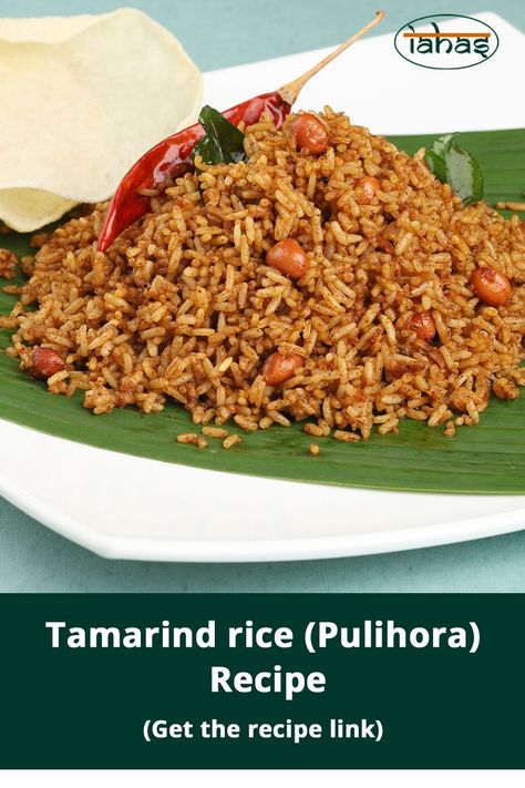 Tamarind rice is a very popular rice dish from South India. It is basically flavored rice made by adding various spices and tamarind extract for a spicy tangy flavor. This recipe is good for Vata and Pitta Dosha Click to go to the recipe. Tamarind Rice Recipe, Pulihora Recipe, Tamarind Rice, Pitta Dosha, Ayurvedic Recipes, Flavored Rice, Rice Dish, Indian Breakfast, Indian Dishes