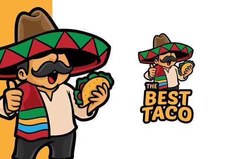 Best Taco Logo Template Taco Logo Design, Taco Logo, Character Illustration Vector, Taco Shirts, Mexico Restaurant, Grime Art, Taco Food, Tacos Mexicanos, Cowboy Posters