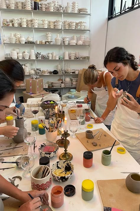 One Day Pottery Class - 8th of July | 6 - 8:30pm Pottery Class Aesthetic Friends, Ceramics Class Outfit, Ceramic Pottery Studio, Fun Friends Activities, Art Studio Pottery, Pottery Vision Board, Ceramics Class Aesthetic, Painting Ceramics Aesthetic, Ceramic Workshop Pottery Studio