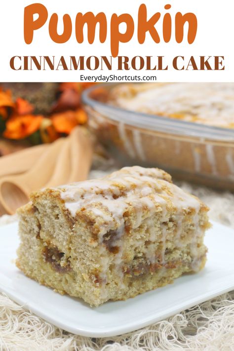 This Pumpkin Cinnamon Roll Cake is the ultimate fall dessert made with swirls of cinnamon topped with delicious frosting for the perfect treat! Cinnamon Roll Coffee Cake, Cinnamon Roll Coffee, Pumpkin Bread Muffins, Cinnamon Swirl Cake, Cheesecake Pies, Pumpkin Breakfast Recipes, Best Pumpkin Recipes, Pumpkin Inspiration, Breakfast Bakes