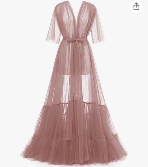 Tianzhihe Tulle Robe for Women Photoshoot Illusion Bridesmaid Bath Robe Short Sleeve Sheer Dressing Gown with belt Pink Sheer Lounge Dress, Sheer Feather Robe, Light Pink Fluffy Dressing Gown, Sheer Dressing Gown, Gown With Belt, Maternity Photography Tulle Robe, Sheer Pink Tulle Fabric, Women Photoshoot, Robe For Women