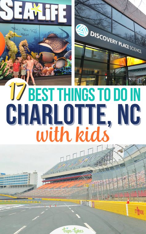 Planning a visit to Charlotte, North Carolina with kids? The best family-friendly things to do, from amusement parks to NASCAR to outdoor adventures. Plus, lots of tips for Charlotte locals looking for new kid-friendly activities too! Downtown Charlotte Nc, Kids Aquarium, Jacksonville North Carolina, Downtown Charlotte, California Coast Road Trip, Free Family Activities, North Carolina Vacation, Fayetteville North Carolina, Lake Wylie